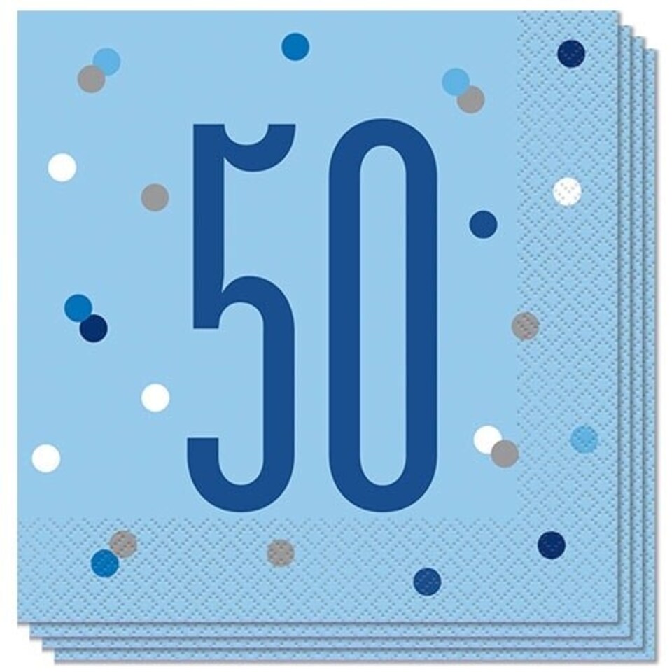 Blue Glitz Age 50 Luncheon Napkins 33cm 2Ply - Pack of 16