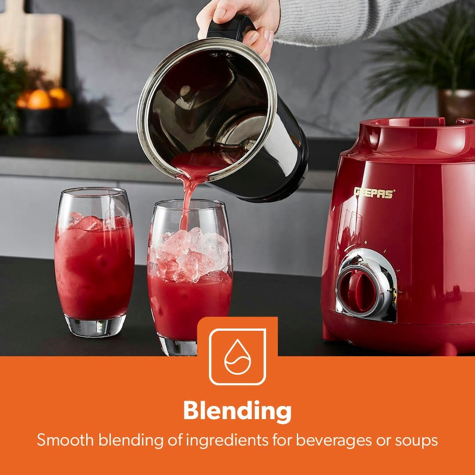 image 1 of GEEPAS 600W 3-in-1 Mixer Grinder | Stainless Steel Jars, Blades Red
