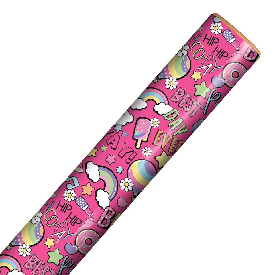 image 1 of Best Day Ever Birthday Hot Pink Gift Wrapping Paper Roll 3m