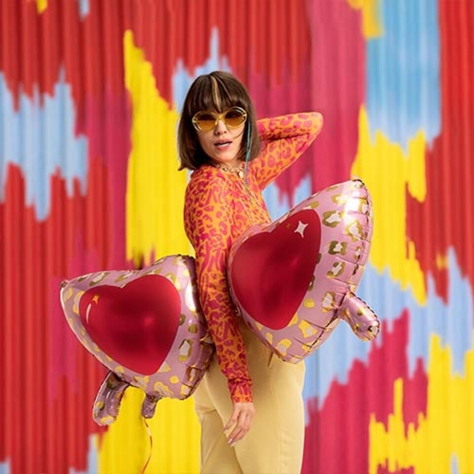 image 1 of Pink Love Heart Shaped Sunglasses Giant Helium Foil Balloon 116cm / 46 in