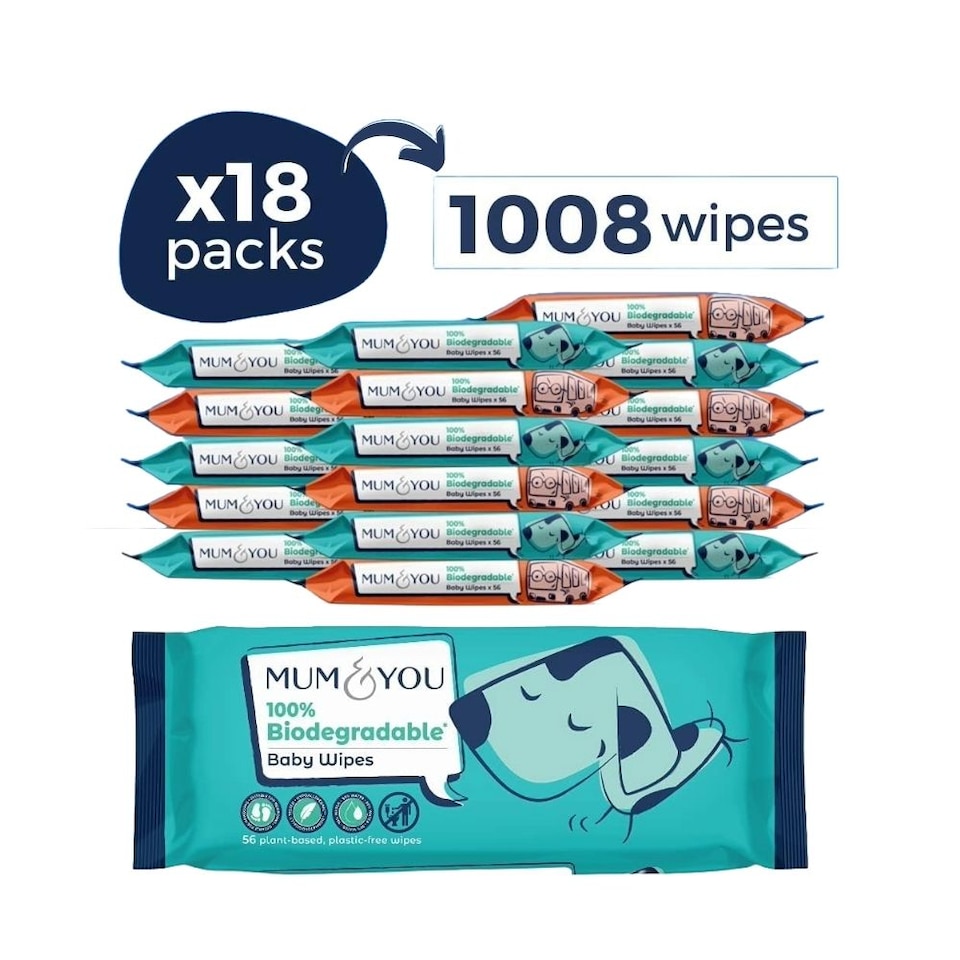 Mum & You Biodegradable Plastic Free Sensitive Baby Wipes 18 pack