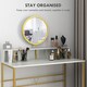 image 4 of HOMCOM Modern Dressing Table with Round Mirror, Vanity Makeup Desk with Open Storage, Faux Marble Texture and Steel Frame for Bedroom, White