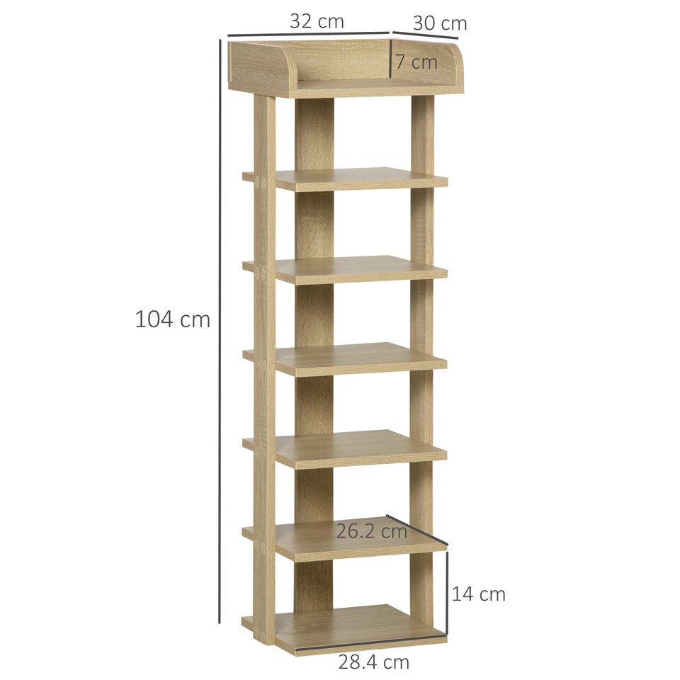 image 1 of HOMCOM 7 Tier Shoe Rack Organizer Storage Shelf Wooden Display Cabinet for Entryway Living Room Bedroom Oak
