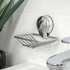Showerdrape Suctionloc Chrome Suction Wall Mounted Soap Basket with Mounting Discs | Silver | 1