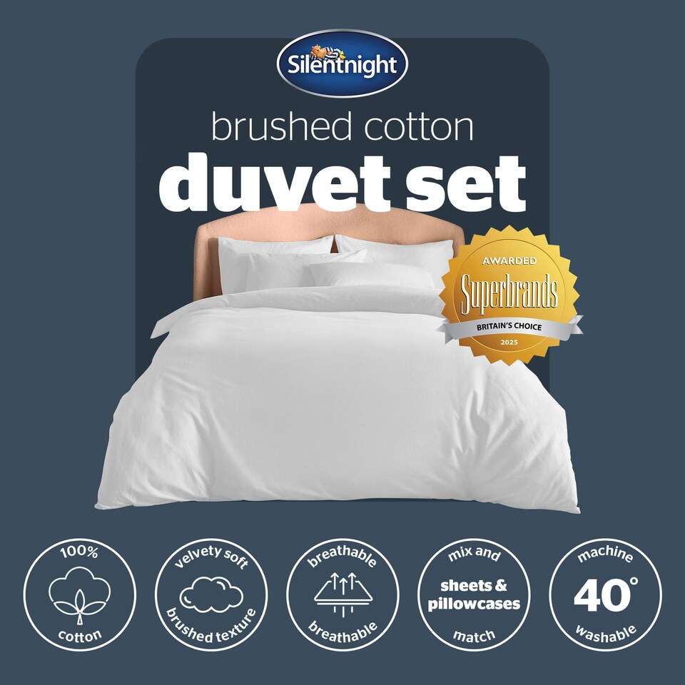 image 1 of Silentnight Brushed Cotton Duvet Cover Set, White