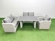 image 1 of Fimous Rattan Sofa Outdoor Furniture with Dining Table,2 Side Tables,Love Sofa Patio Furniture Light Grey 5 Seater