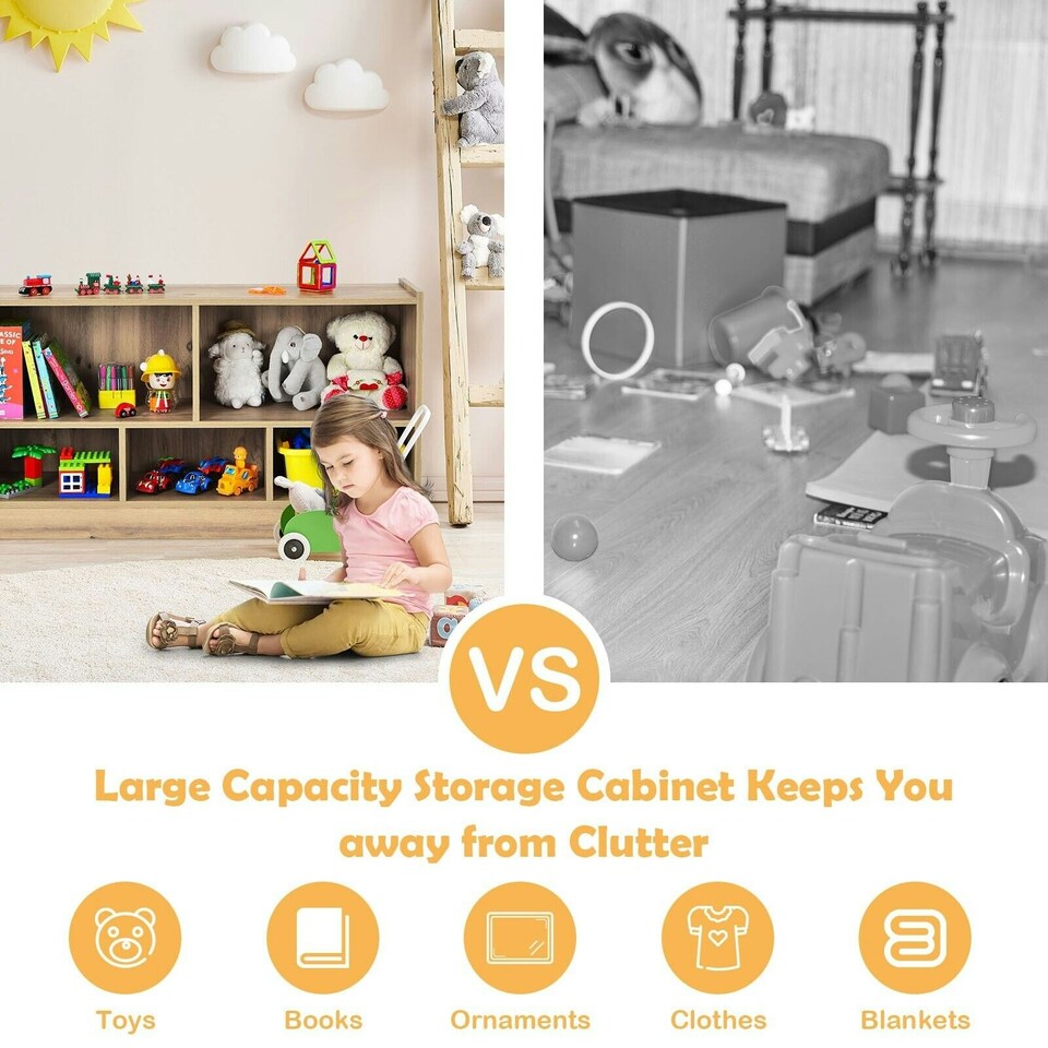 image 1 of COSTWAY Kids Storage Shelf 5-Cubby Wooden Bookcase Natural | Brown