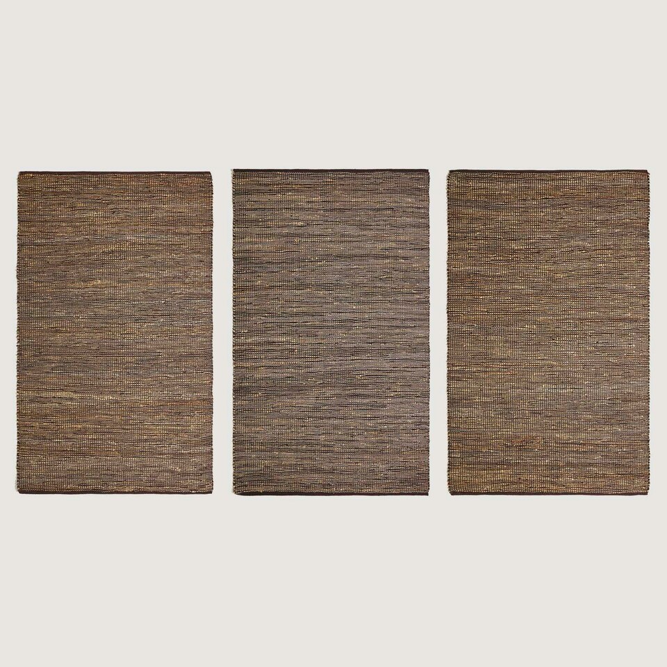 image 1 of Homescapes Madras Leather Hemp Rug Brown - 90 x 150 cm | Brown | 90 x 150 cm