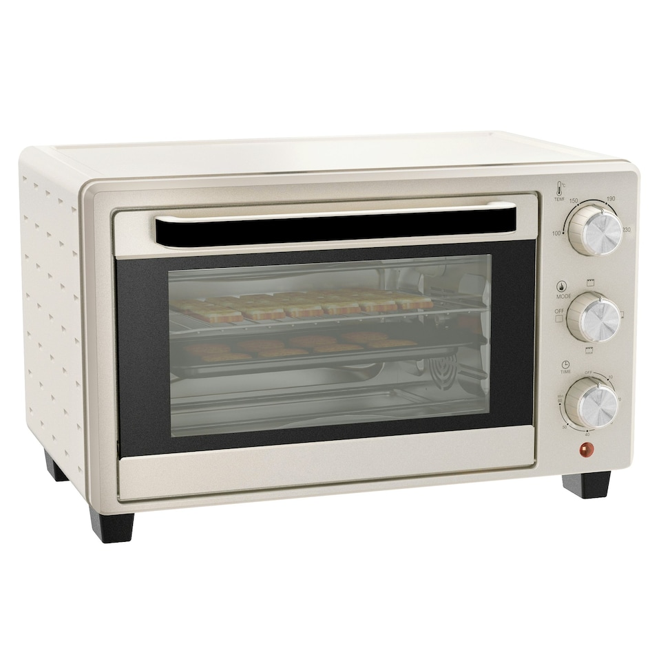image 1 of HOMCOM Mini Oven 21L Electric Grill w/ Adjustable Temp Timer 1400W, Cream