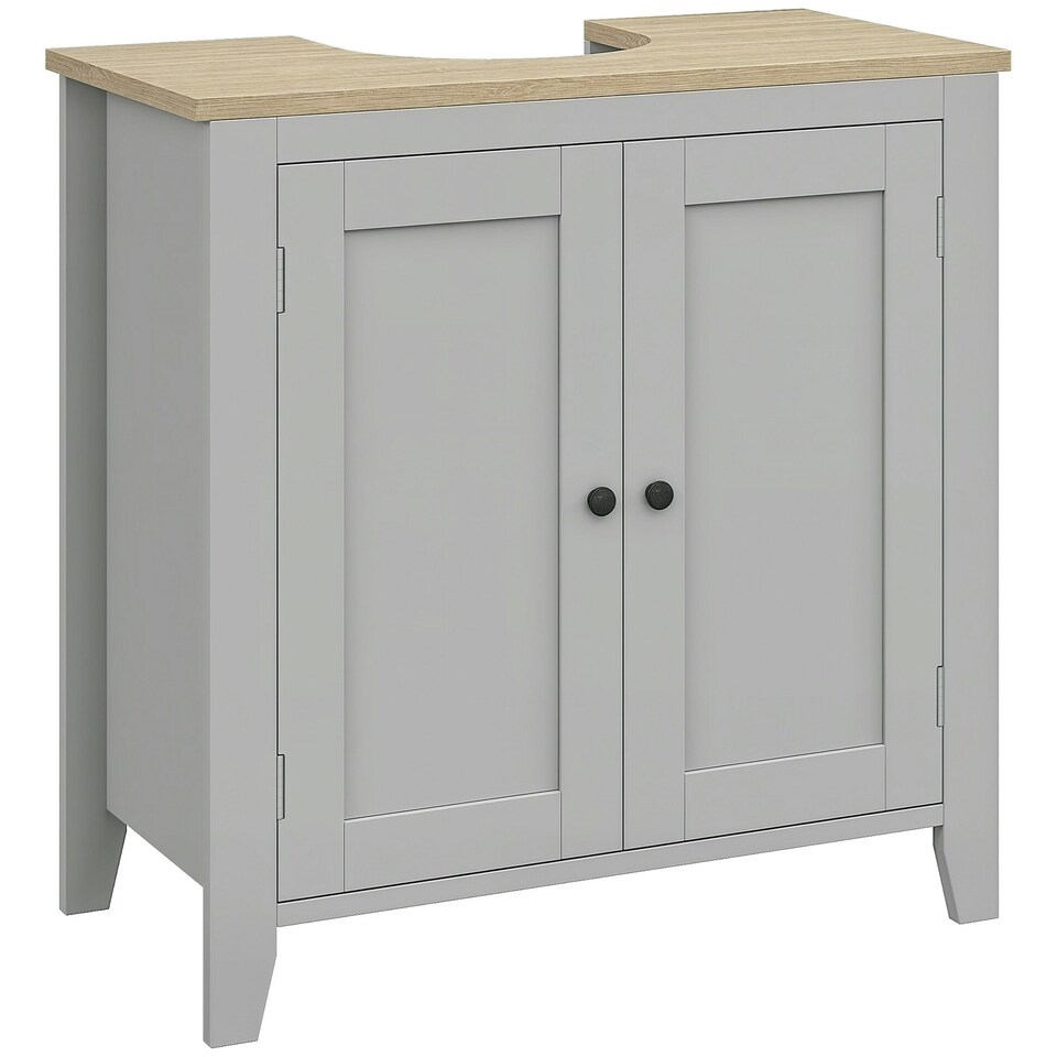image 1 of kleankin Bathroom Pedestal Under Sink Cabinet with Adjustable Shelf, Grey Grey