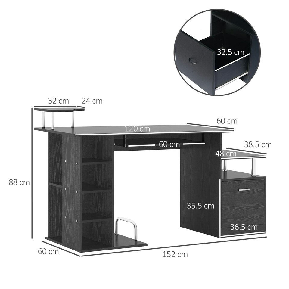 image 1 of HOMCOM Wood Computer Desk Laptop Workstation Drawer Shelf for Home Office