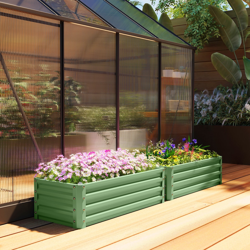 image 1 of Outsunny Set of 2 Raised Garden Bed Galvanised Planter Box, Light Green | Green | Green