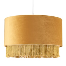 Modern Ochre Mustard Drum 14" Pendant Shade with Tassels and Embroidered Trim | Yellow | Ochre | 1