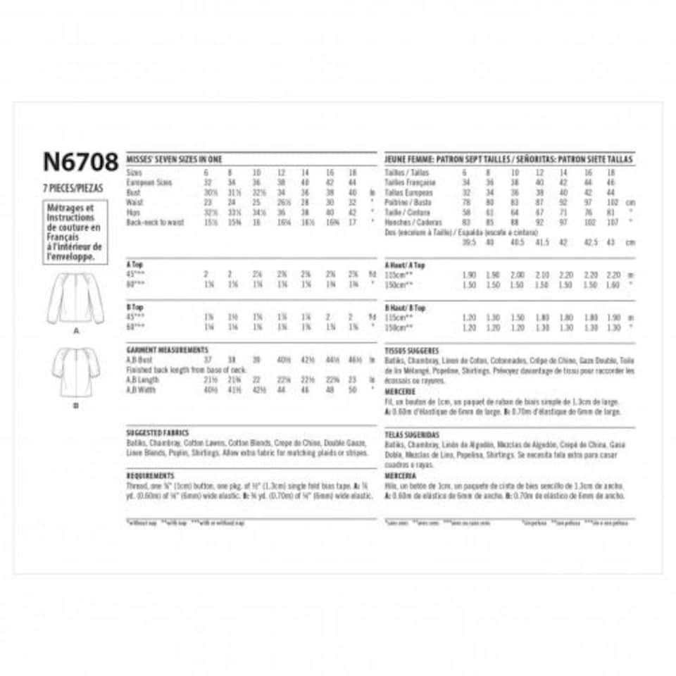 image 1 of New Look 6708 Paper Sewing Pattern – Women’s Top, Size A (6–8–10–12–14–16–18), Easy