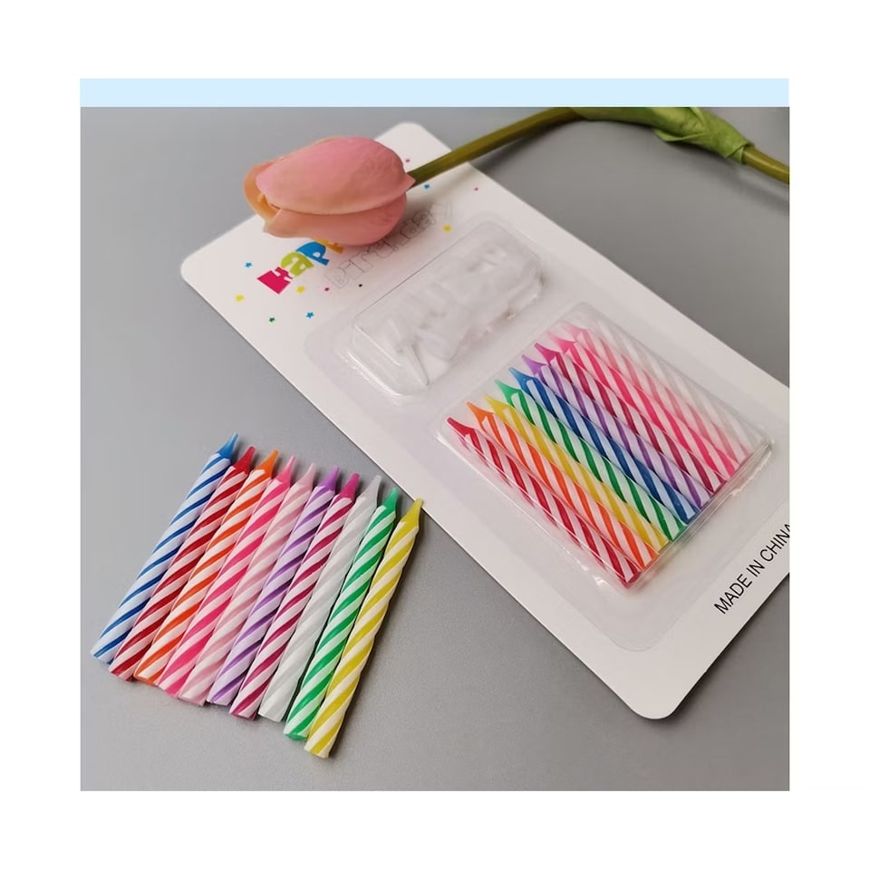 image 1 of Pack of 10 Multicolor Spiral Candles With Thread Pillar