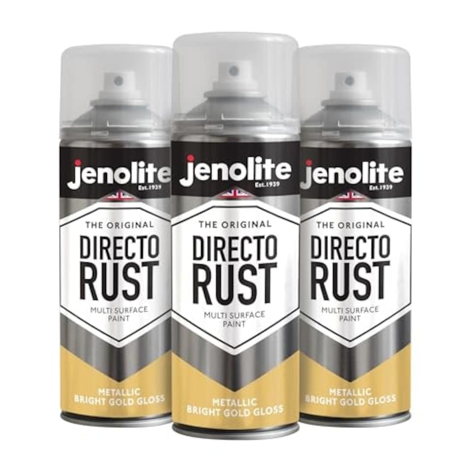 Jenolite Directorust Metallic Gloss Primer Paint - Bright Gold - 400ml Spray Can - 3-Pack