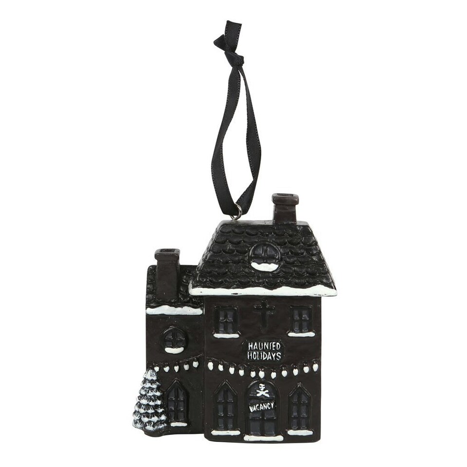 image 1 of Something Different Haunted Holiday Resin House Christmas Decoration - Black/White - One Size