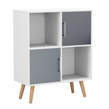 White 4-Cube Storage Unit with 2 Metal Handle Doors and Legs | Grey | Grey & Beech | 1