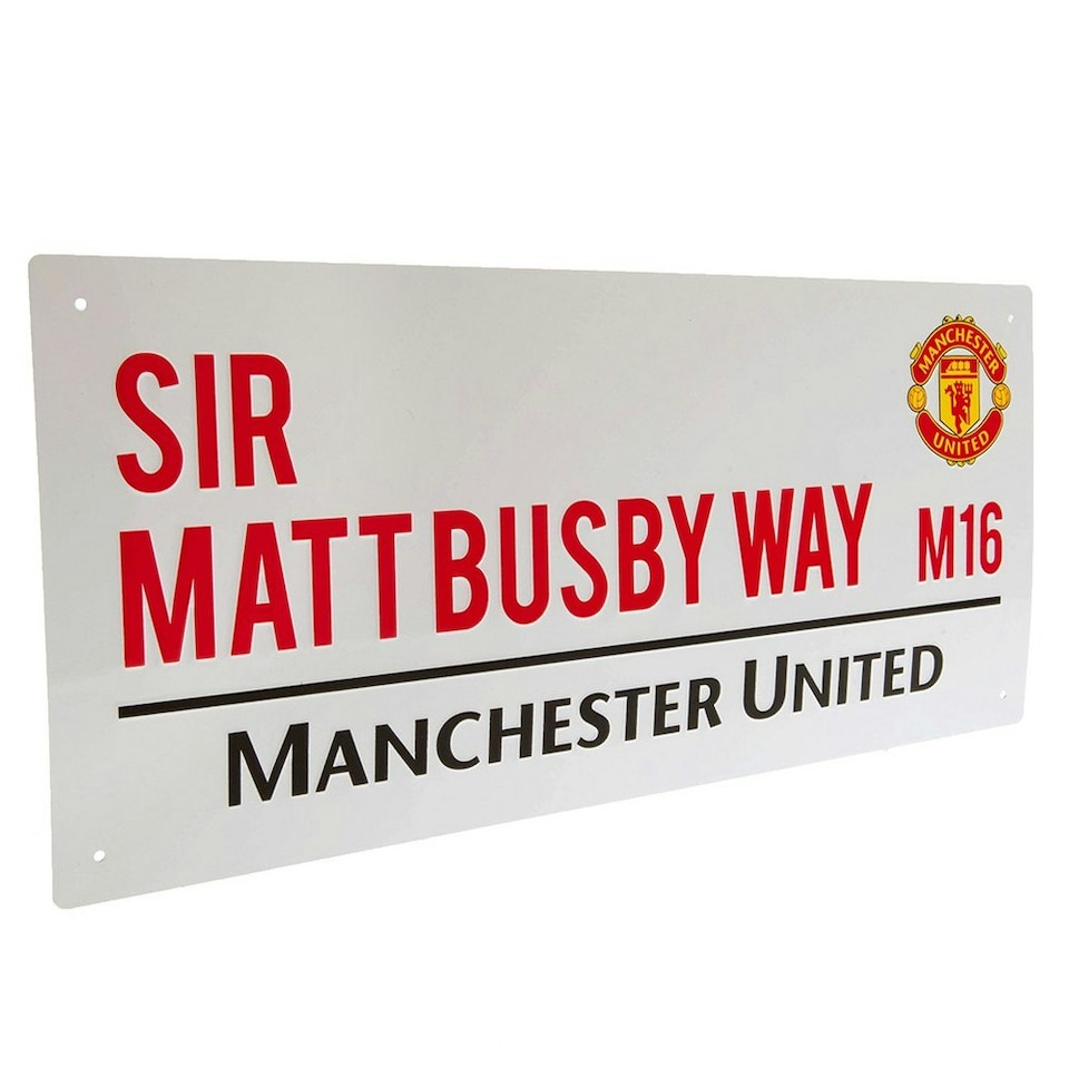 image 1 of Manchester United FC Sir Matt Busby Way Street Sign - White/Red/Black - 18cm x 40cm