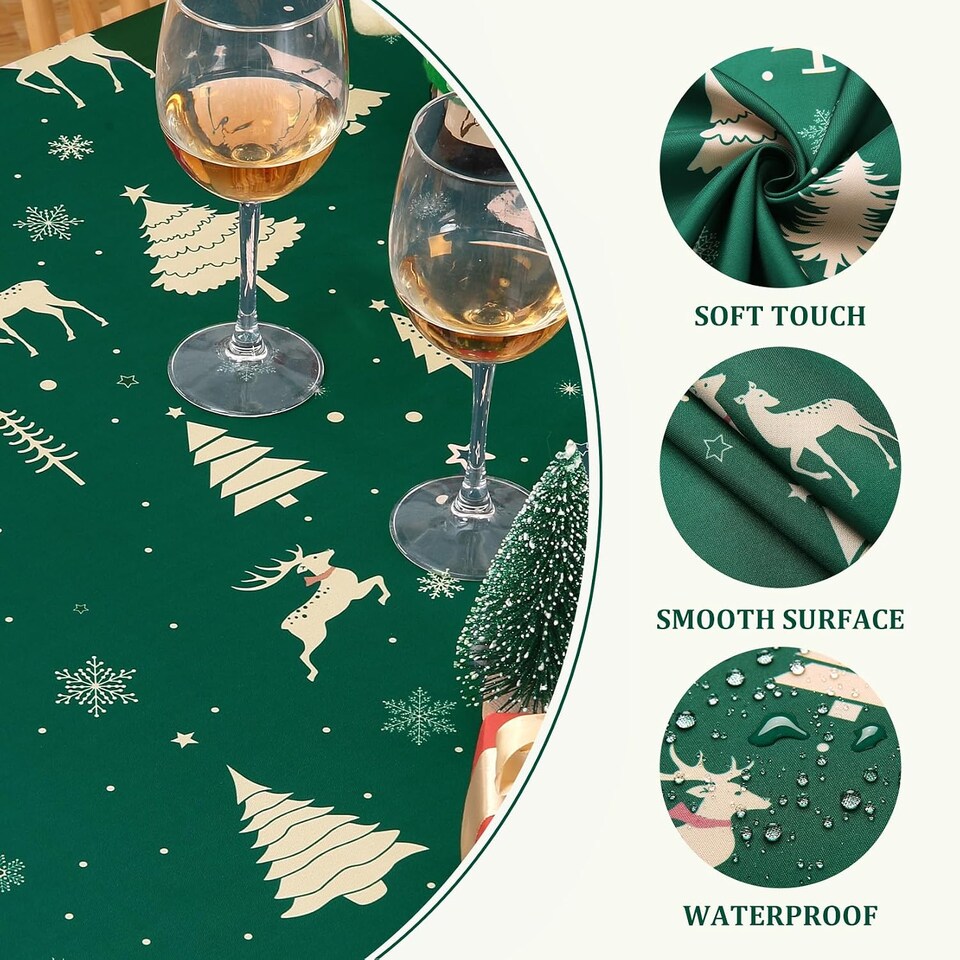 image 1 of London Boutique Christmas Tablecloth, Deer Pattern, Waterproof Table Cloth, 54 x 79 inch, Green