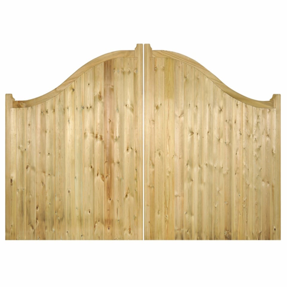 image 1 of Drayton Low Shaped Top Double Gate - Pressure Treated Scandinavian Redwood - W3000 x H1250 mm | Brown | 1