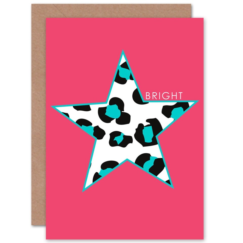 image 1 of Pink Teal Bright Leopard Quote Card