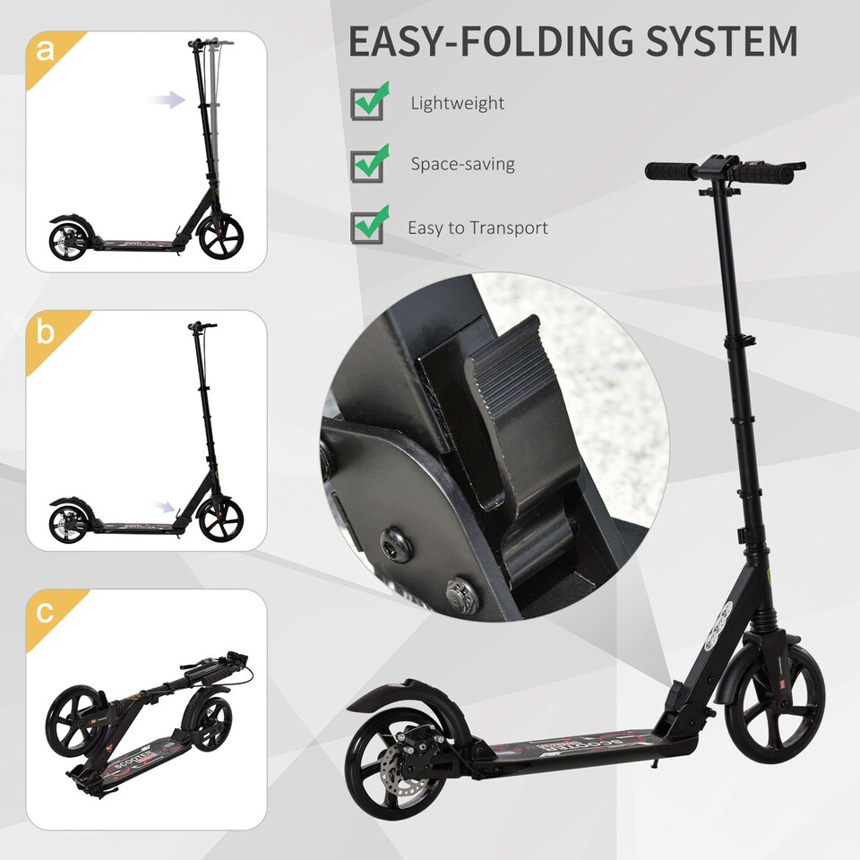 image 1 of HOMCOM Teens Adult Kick Scooter Fold Adjust 14+ w/ Rear Dual Brake System Black | Black | Black