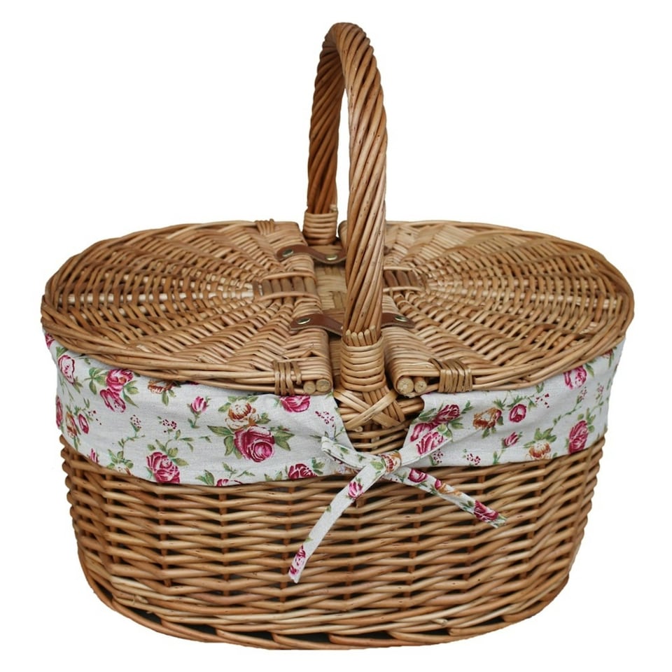 image 1 of Light Steamed Oval Lidded Wicker Basket with Lining Cream | Cream | One Size