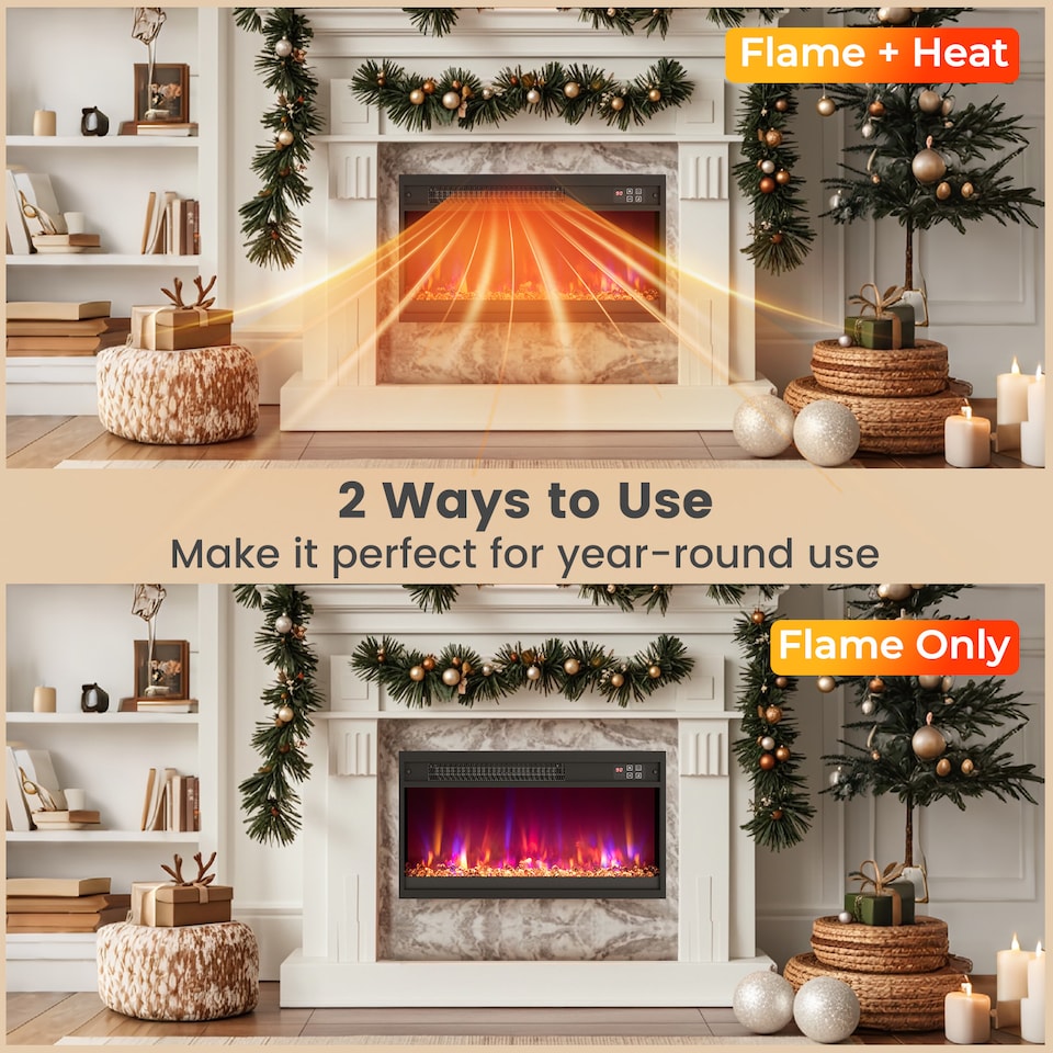 image 1 of COSTWAY Electric Fireplace Insert Recessed 1500W Black