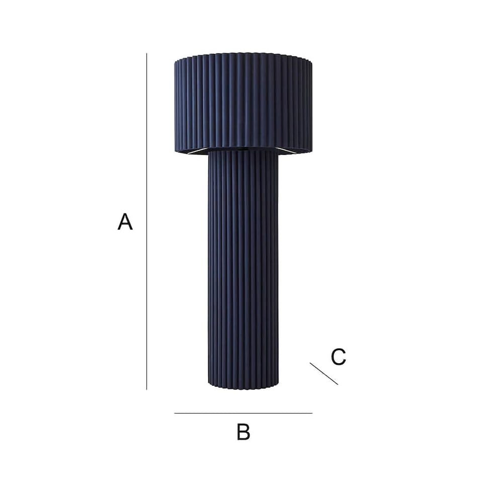 image 1 of ValueLights Lenny Navy Blue Ribbed Fabric Midi Floor Lamp & Bulb | Blue