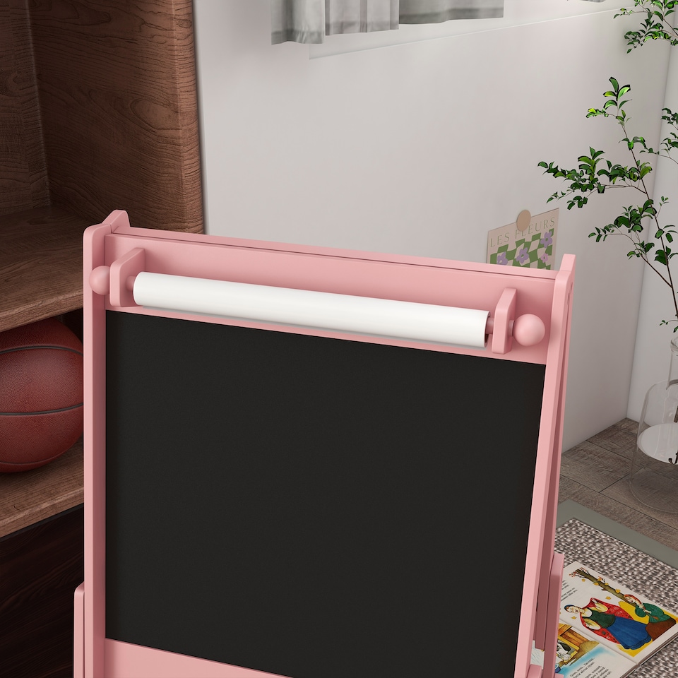 image 1 of AIYAPLAY Kids Easel with Paper Roll, 3 in 1 Art Easel Blackboard, Whiteboard | Pink | Pink