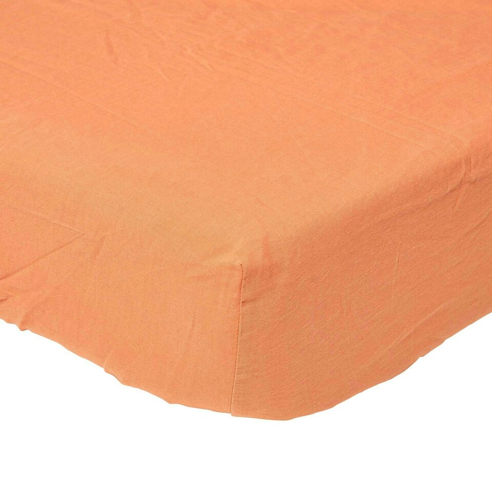 image 1 of Homescapes Burnt Orange Linen Fitted Sheet, Double Orange | Double