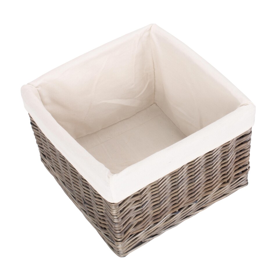 image 1 of Medium Square Antique Wash Lined Storage Basket | White | White | L