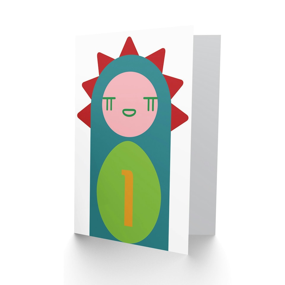 image 1 of Cute Geometric Cartoon Dinosaur Age 1 Year Old Kids 1st Birthday Card