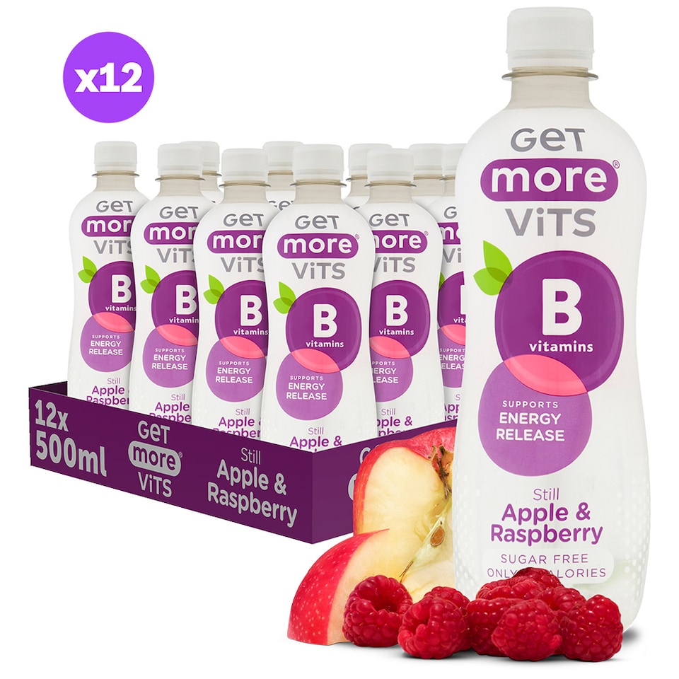 image 1 of Get More B Vitamins Still Apple & Raspberry 12x500ml