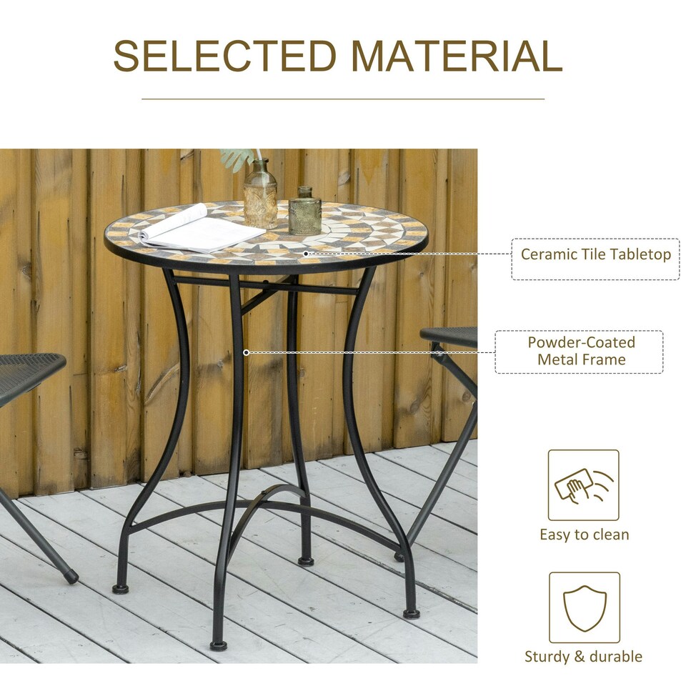 image 1 of Outsunny 60cm Mosaic Round Bistro Table Outdoor Garden Side Table, Green