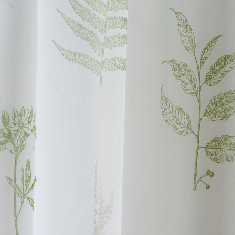 image 1 of Bracken Green Leaf Print Linen-Look Voile Panel - Pair 140 x 137 cm (55x54")