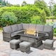image 2 of Outsunny 7 Pieces Rattan Garden Furniture Set w/ 50,000 BTU Fire Pit Table | Grey | Grey