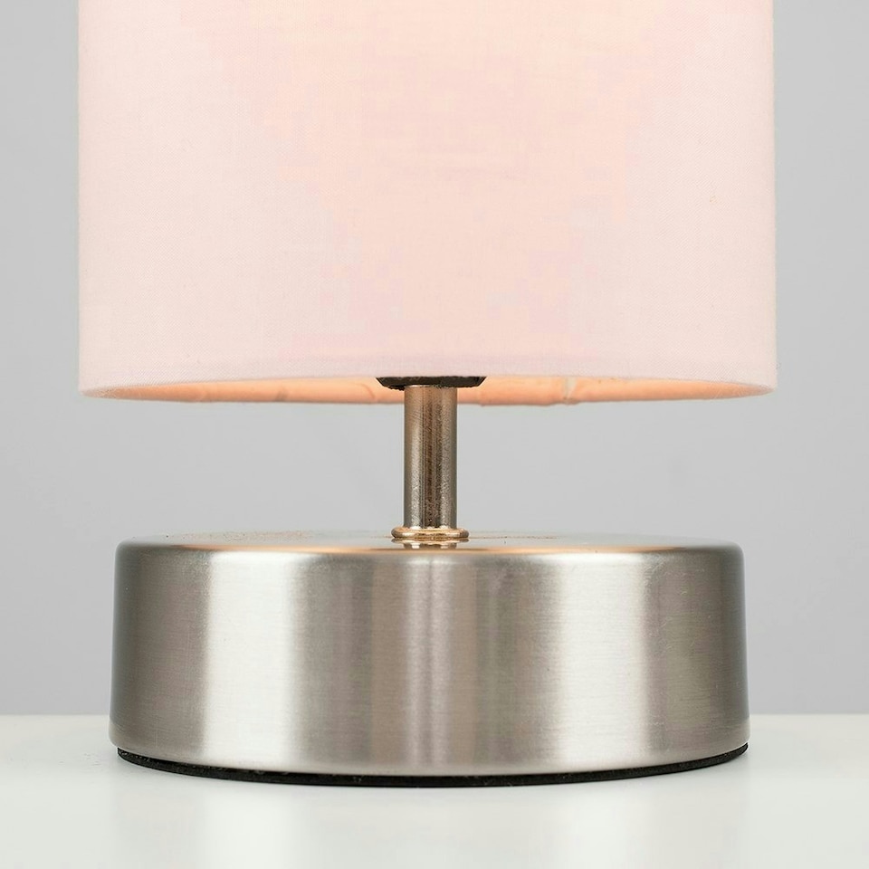 image 1 of ValueLights Satin Touch Dimmer Bedside Table Lamp With Pink Cylinder Light Shade