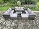 image 1 of Fimous Outdoor Lounge Sofa Set Wicker PE Rattan Garden Furniture Set with Oblong Coffee Table Side Table 2 Big Footstool 11Seater Dark Grey Mixed