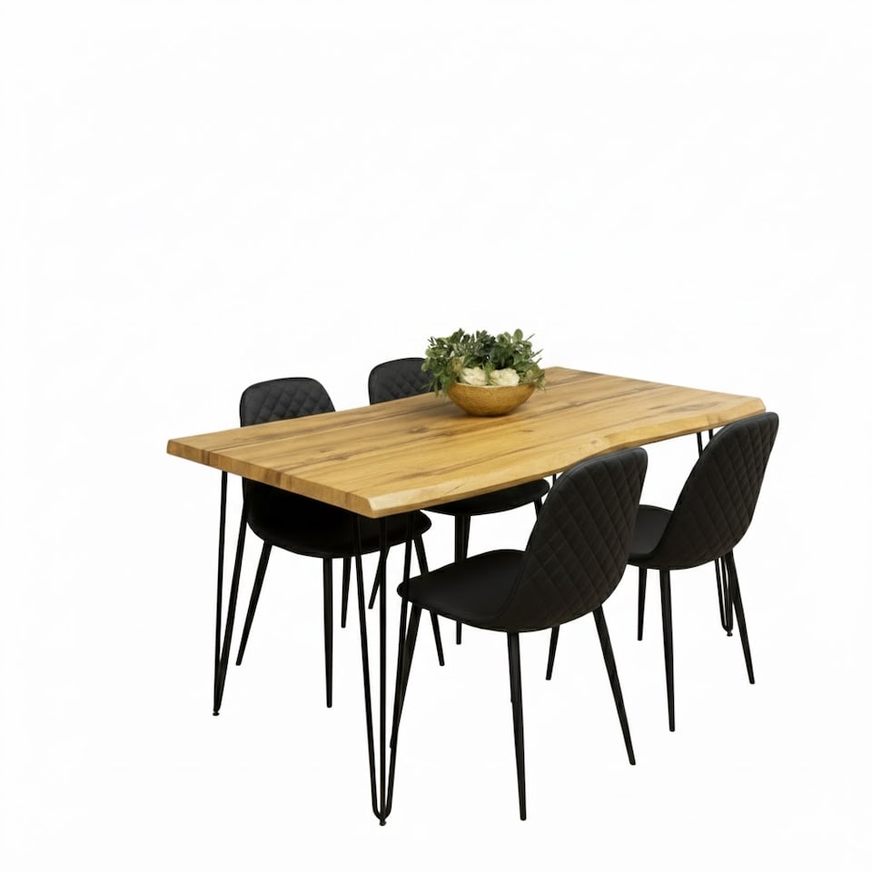 image 1 of Dining Table Set and 4 Black Faux Leather Chairs Kitchen Dining Furniture