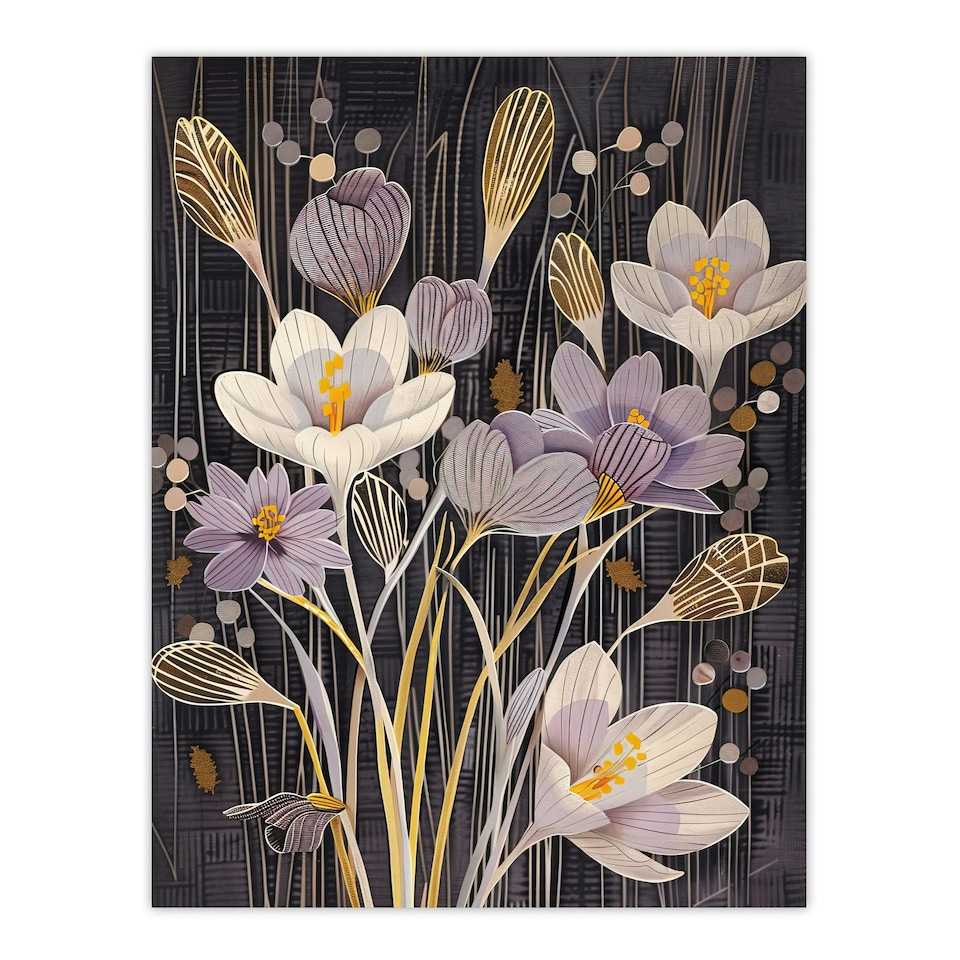 image 1 of Purple Crocus Flowers Bloom Floral Living Room Black Framed Wall Art Print A4