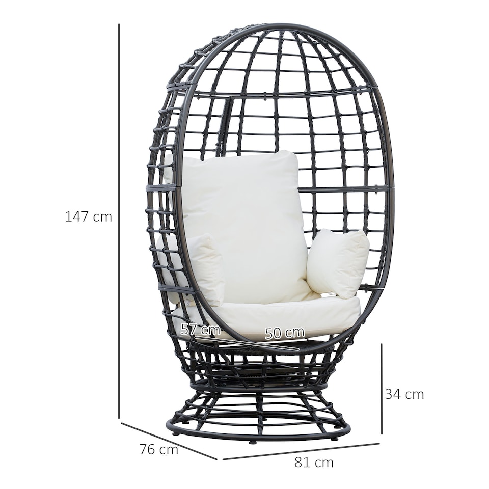 image 1 of Outsunny Swivel Egg Chair, Garden Rattan Swivel Chair with Thickened Cushion and Pillow, 150 KG Capacity for Indoor Outdoor, Balcony, Patio, Black