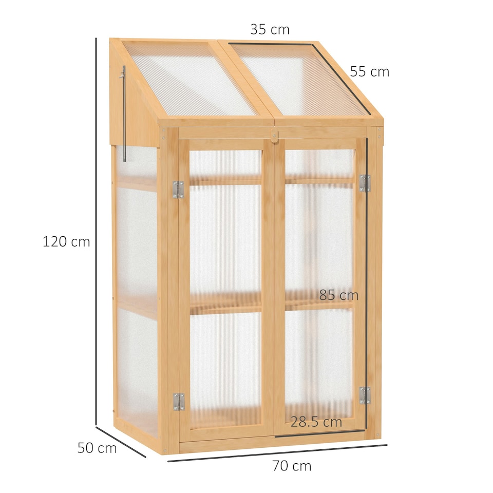 image 1 of Outsunny Wooden Greenhouse Cold Frame Grow House w/ Double Door for Flower Brown