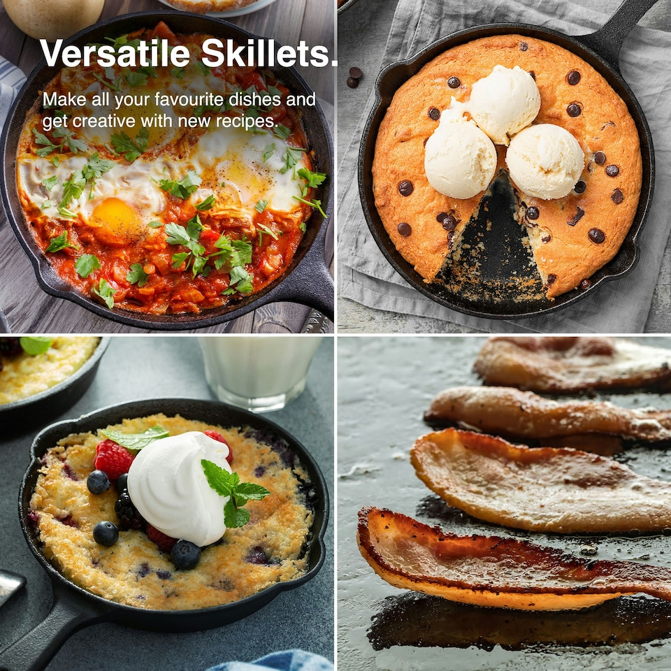image 1 of VonShef 3Pc Cast Iron Skillet Pan Set - 6", 8", 10"
