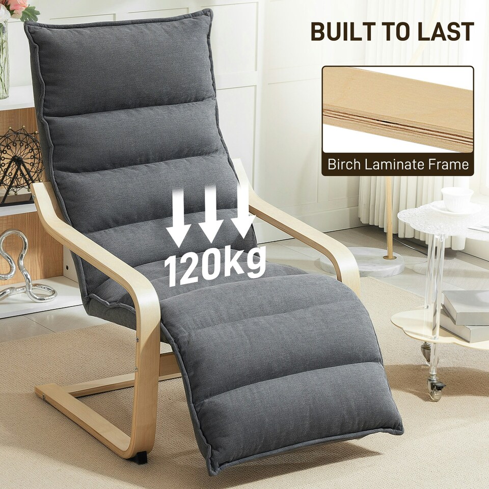 image 1 of HOMCOM Birch Wood Lounge Chair for Living Room, Bedroom Grey | Natural Birch