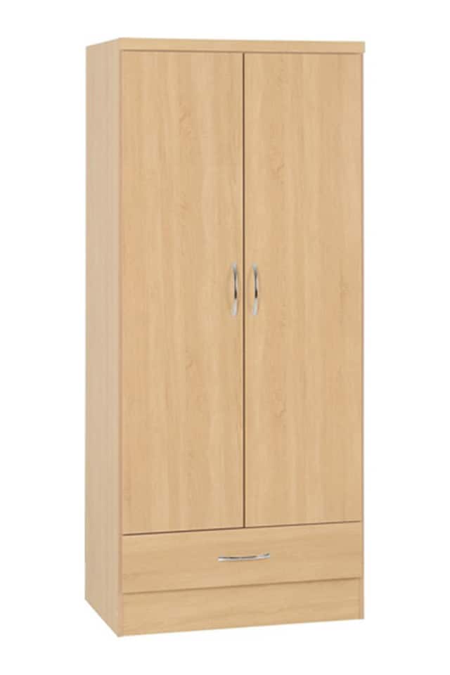 image 1 of Nevada 2 Door 1 Drawer Wardrobe - L52 x W78 x H182.5 cm - Sonoma Oak Effect | Brown | Sonoma Oak