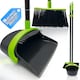 image 1 of Long Handled Dustpan and Brush Set Upright Sweeping Broom with Built-In Bristle Cleaner