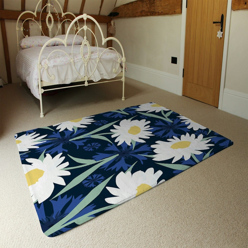 image 1 of Daisies on Navy (Rug) Blue | XL: 160x230cm