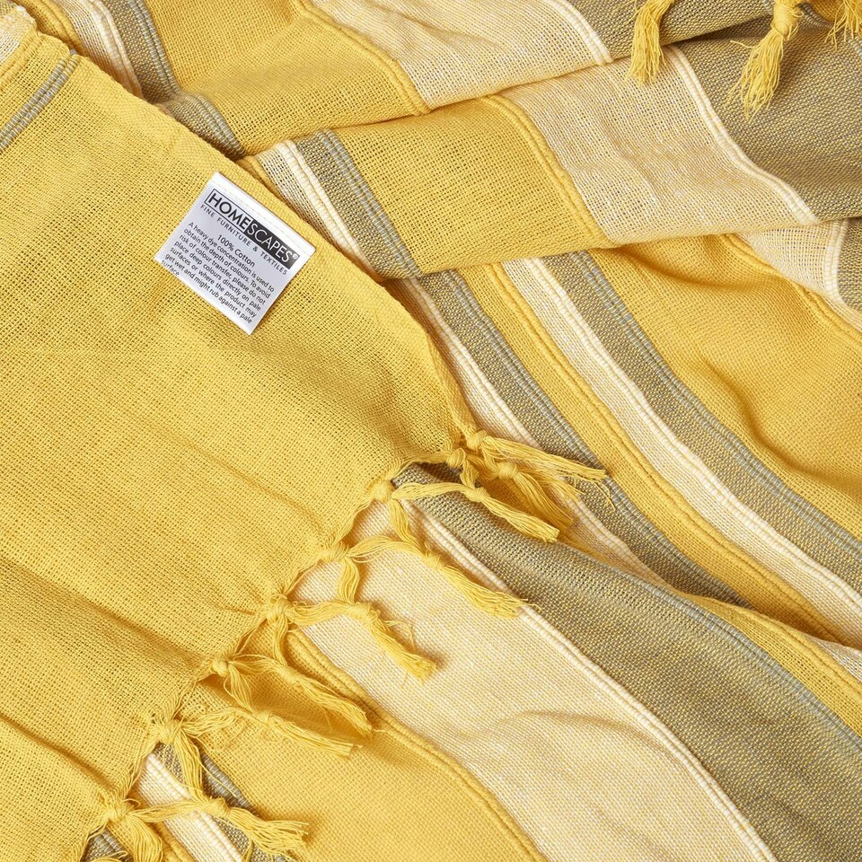 image 1 of Homescapes Cotton Morocco Striped Yellow Throw - 225 x 255 cm Yellow